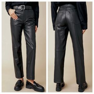Veda x Reformation Lamb Leather Pants High Rise Straight Leg Bottoms Black